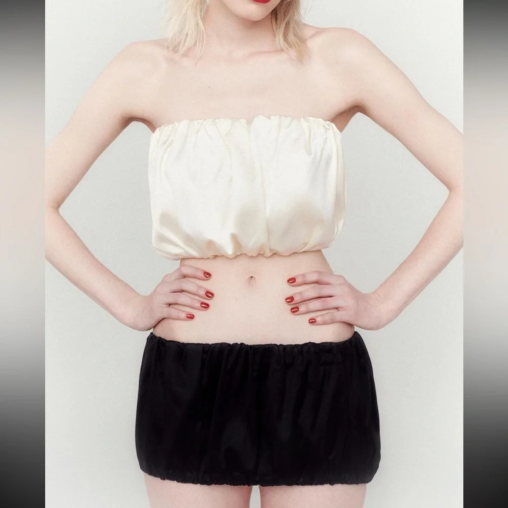 Final drop! Price firm! NWT HELSA black satin blouson tube top - XS - Picture 6 of 9